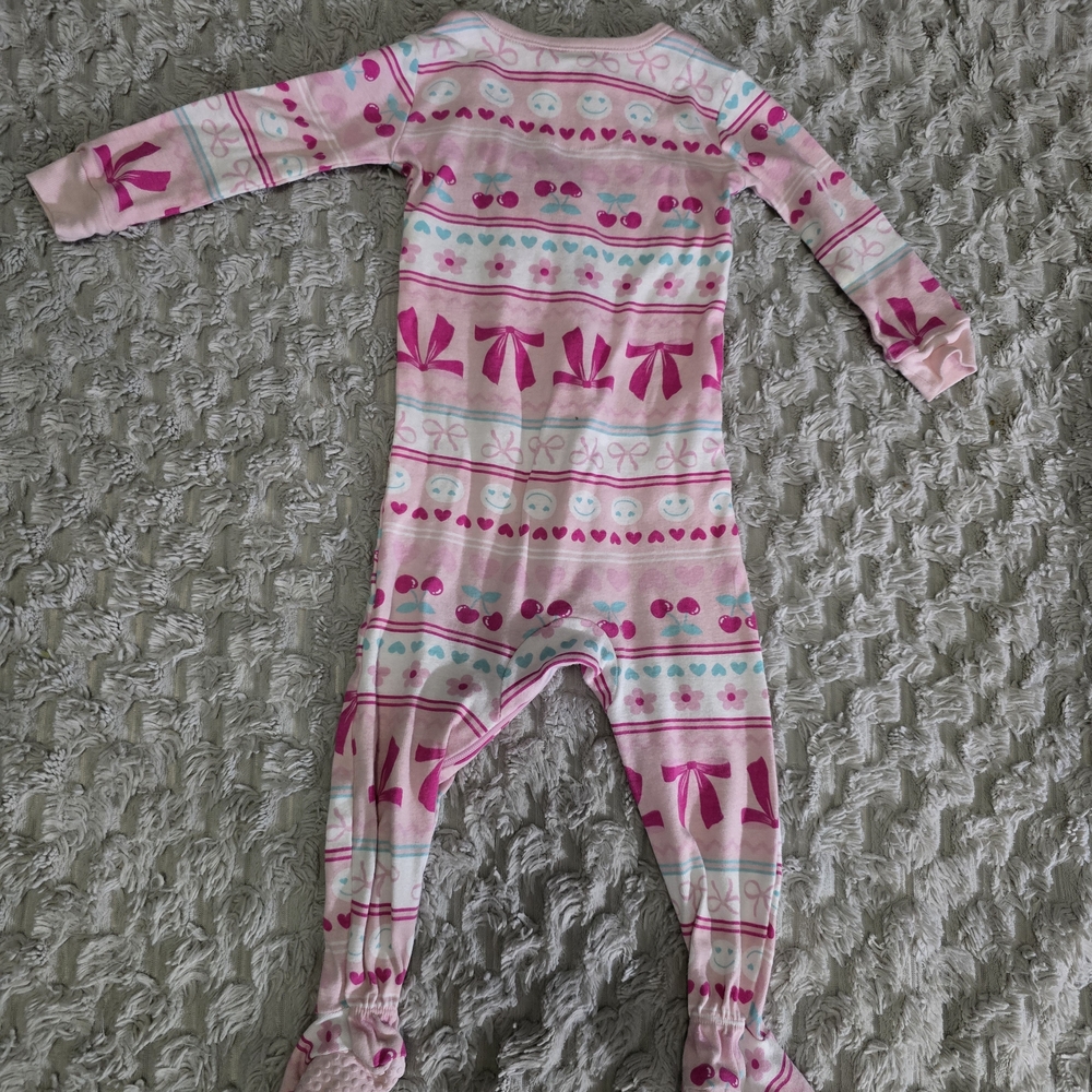 The Children's Place Pink and Teal Bow & Cherry Footed One-Piece - Picture 4 of 5